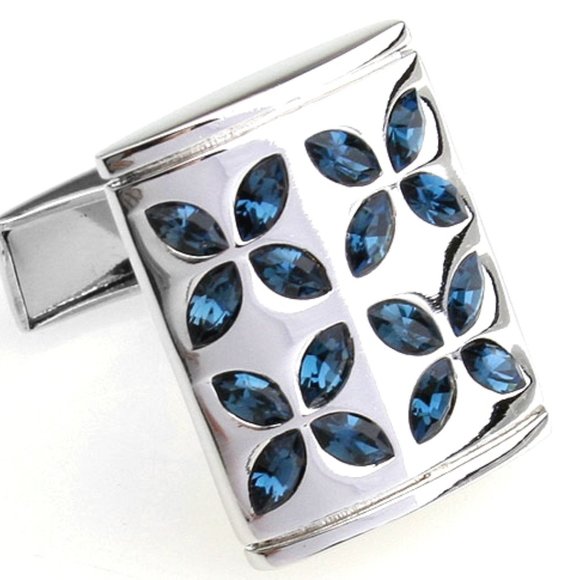 NEW Blue Faceted Swarovski® Crystal Flower Cufflinks - Picture 2 of 5